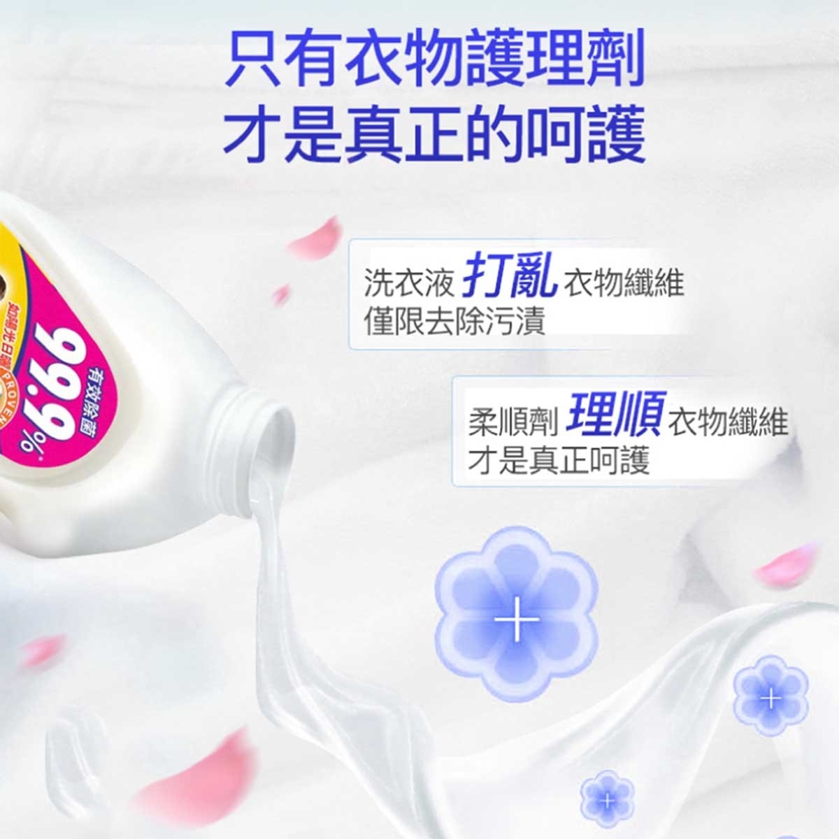 超濃縮柔麗 超濃縮 消毒家居清潔 去除99.9%細菌 防止靜電 衣物柔順劑 (防噏味陽光清香)