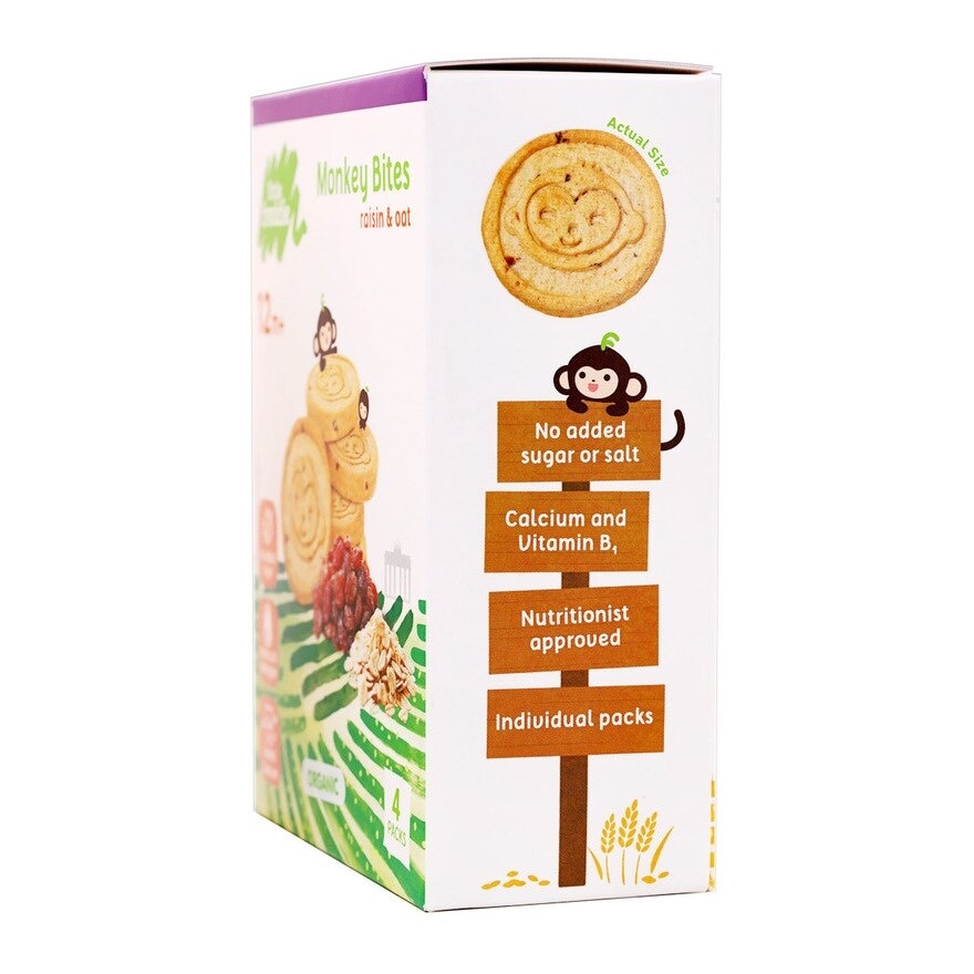 LITTLE FREDDIE Organic Monkey Bites Biscuits With Raisin & Oat (4x20g)