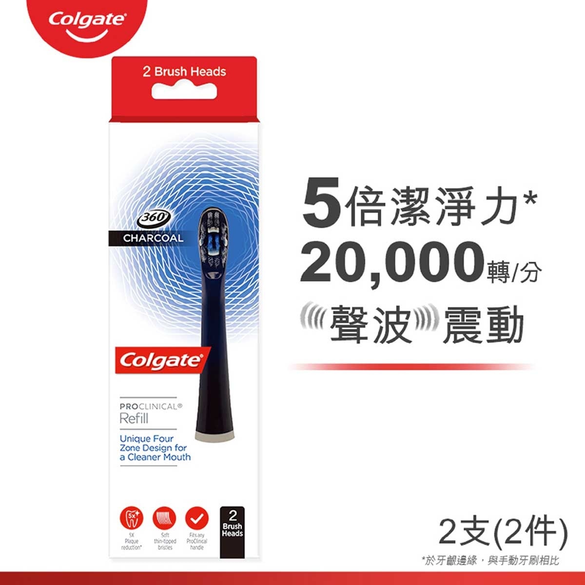 高露潔 Pro Clinical B150智能聲波震動深層潔齒溫和護齦電動牙刷 替換刷頭2支裝 (新舊包裝隨機發送)