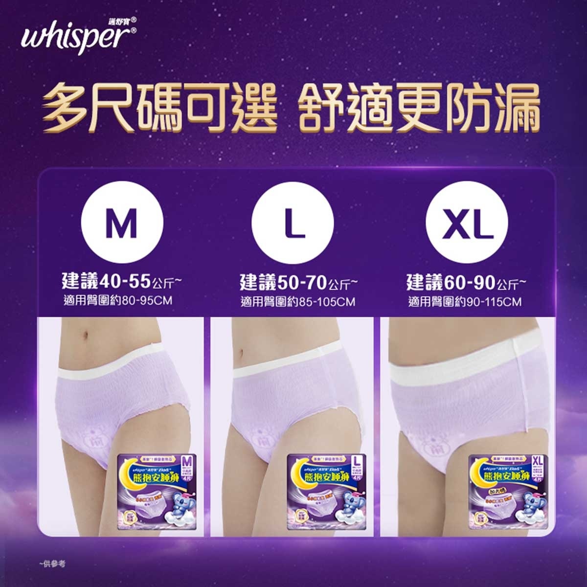 護舒寶 熊抱安睡褲/褲型衛生巾/m巾 - 夜用大碼4片 (會呼吸的小內褲 2倍透氣 防漏不悶熱)