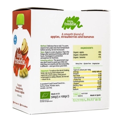 LITTLE FREDDIE Organic Fragrant Strawberries, Bananas & Apples (100g X 5 Packs)