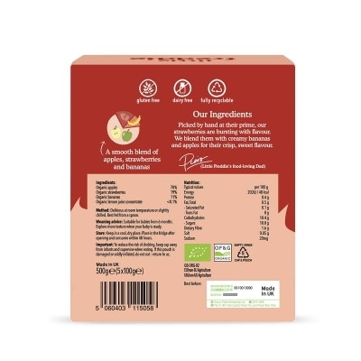 LITTLE FREDDIE Organic Fragrant Strawberries, Bananas & Apples (100g X 5 Packs)