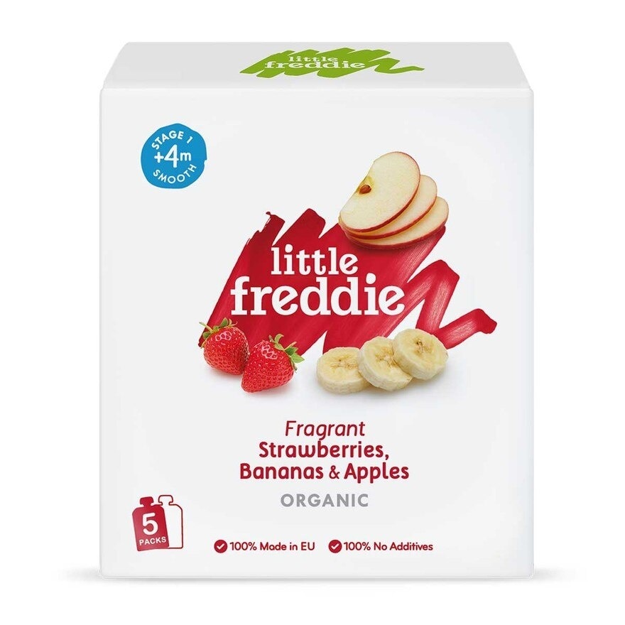 LITTLE FREDDIE Organic Fragrant Strawberries, Bananas & Apples (100g X 5 Packs)