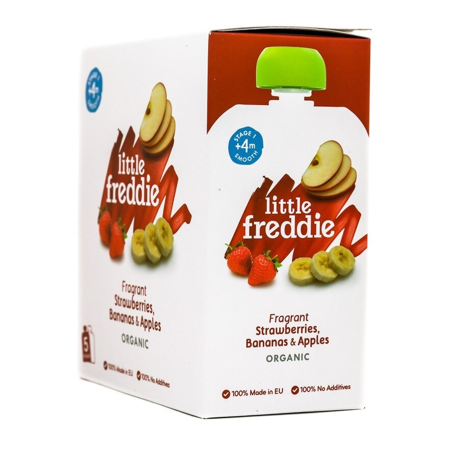 LITTLE FREDDIE Organic Fragrant Strawberries, Bananas & Apples (100g X 5 Packs)