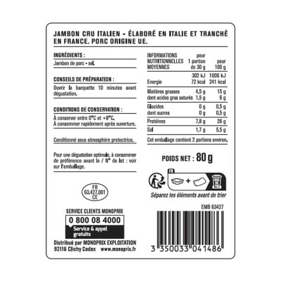 MONOPRIX 7 Month Cured Ham