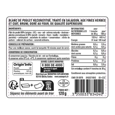 MONOPRIX 4 Slices Chicken Breast
