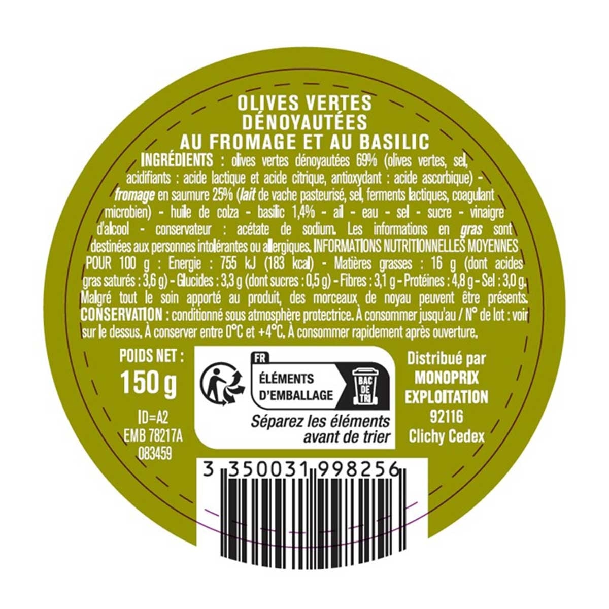 MONOPRIX 綠橄欖配芝士及羅勒