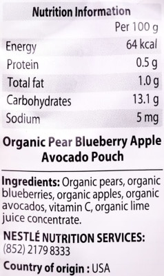 GERBER Organic Pear Blueberry Apple Avocado Fruit Puree