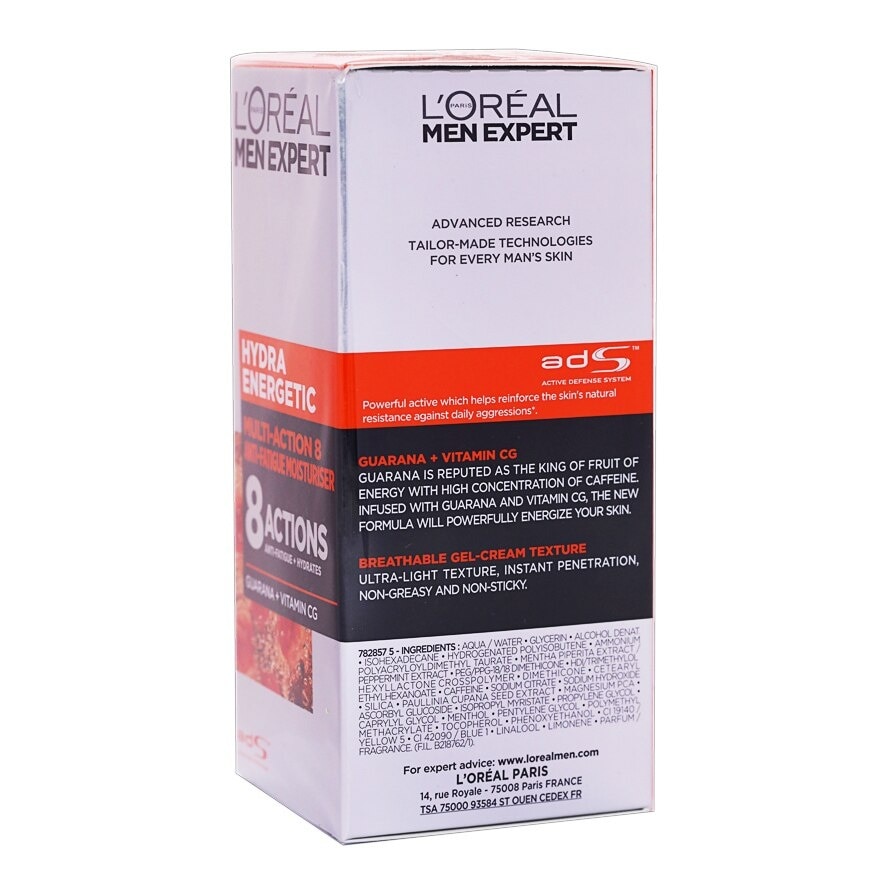 L'OREAL Men Expert Hydra Energetic Multi-action 8 Moisturizer 50ml (moisturizing / Cream/ Detoxify / Energize)