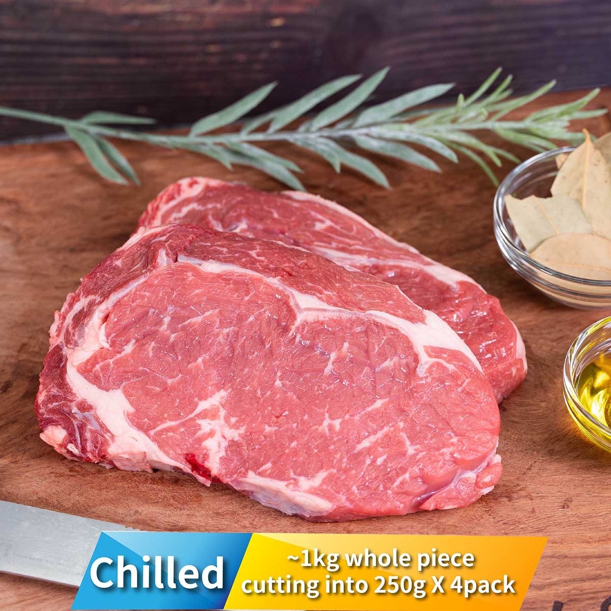 OMUGI Chilled "omugi" Ribeye - 100 Days Grain Fed 250g X 4 Pk [australia](chilled 0-4°c) (*supplier Direct. Buy Over $550, Free Delivery)