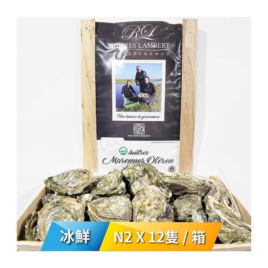 HUITRES LAMBERT 法國 芬大奇(Fine de Claire) 原箱新鮮生蠔產地直送【OFFD】 N2  12隻裝1箱 [法國](冷凍 0-4°C)(*商戶直送.買滿$550，即免運費)