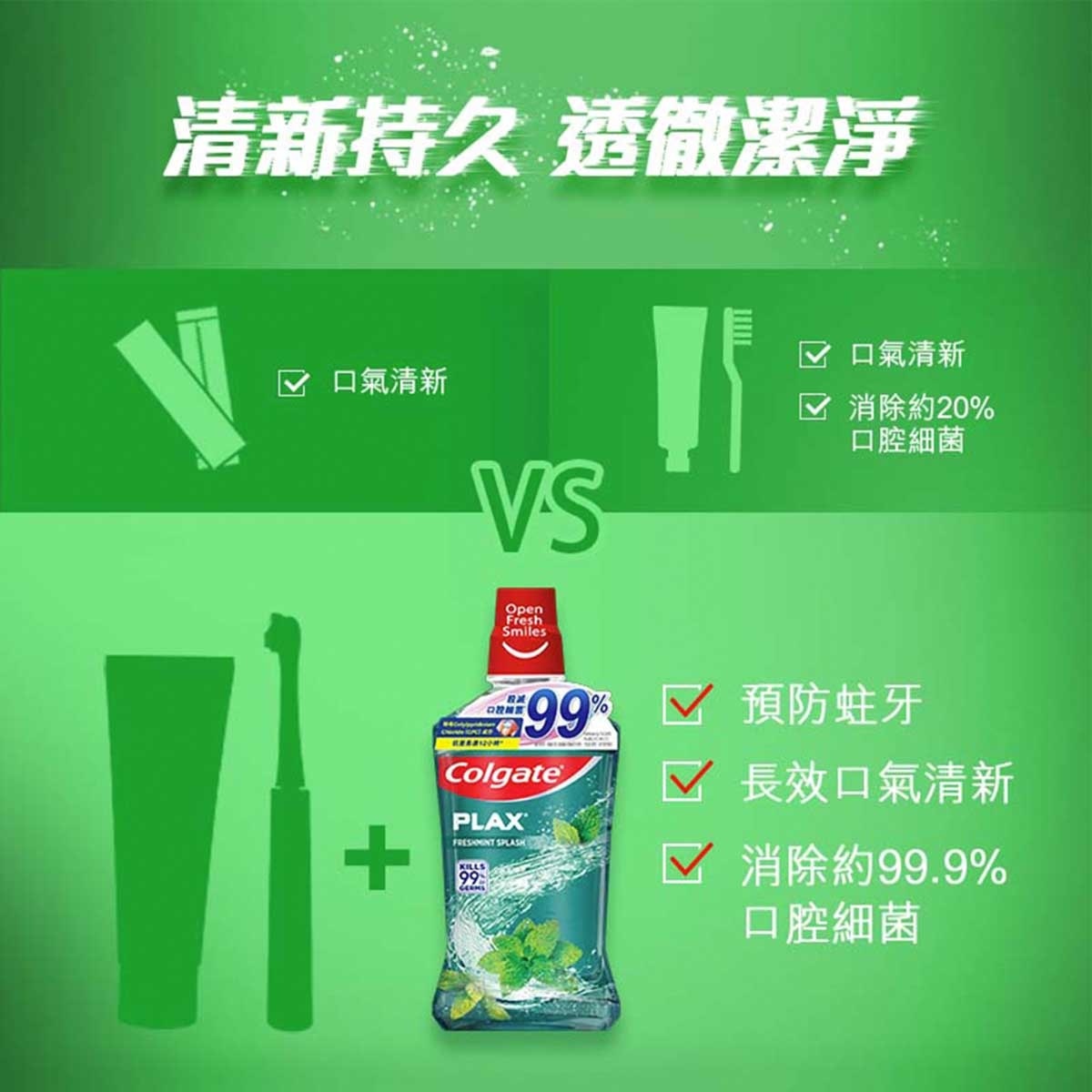 COLGATE Plax Kills 99% Oral Bacteria Mouthwash Mouth Rinse (no Ethyl Alcohol) (freshmint) 2s