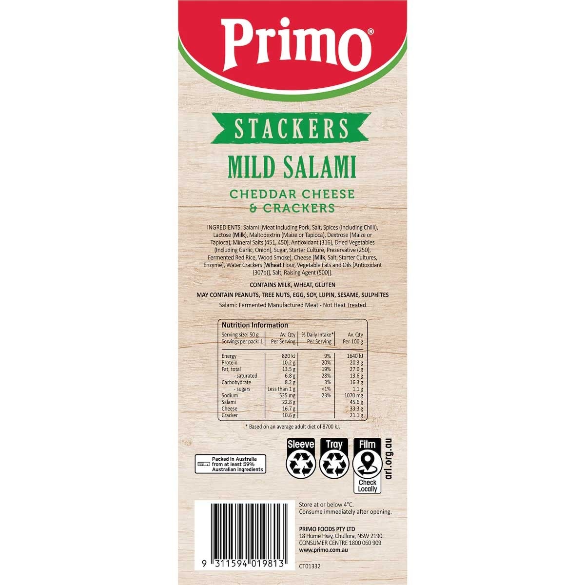 PRIMO Mild Salami Stackers(chilled 0-4°c)