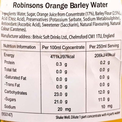 ROBINSONS Orange Barley Water Cordial Drink