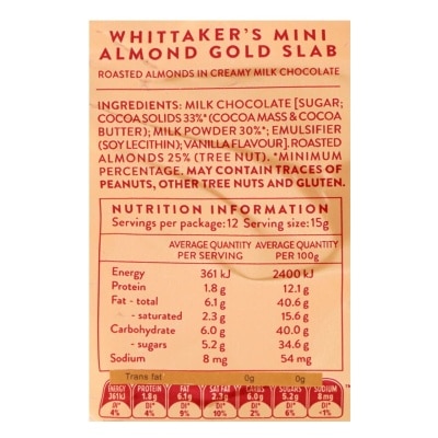 WHITTAKER'S 迷你杏仁朱古力塊袋裝
