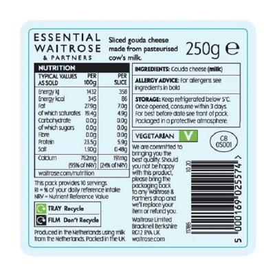 ESSENTIAL WAITROSE 荷蘭高達芝士片１０片裝[荷蘭](冷凍 0-4°c)