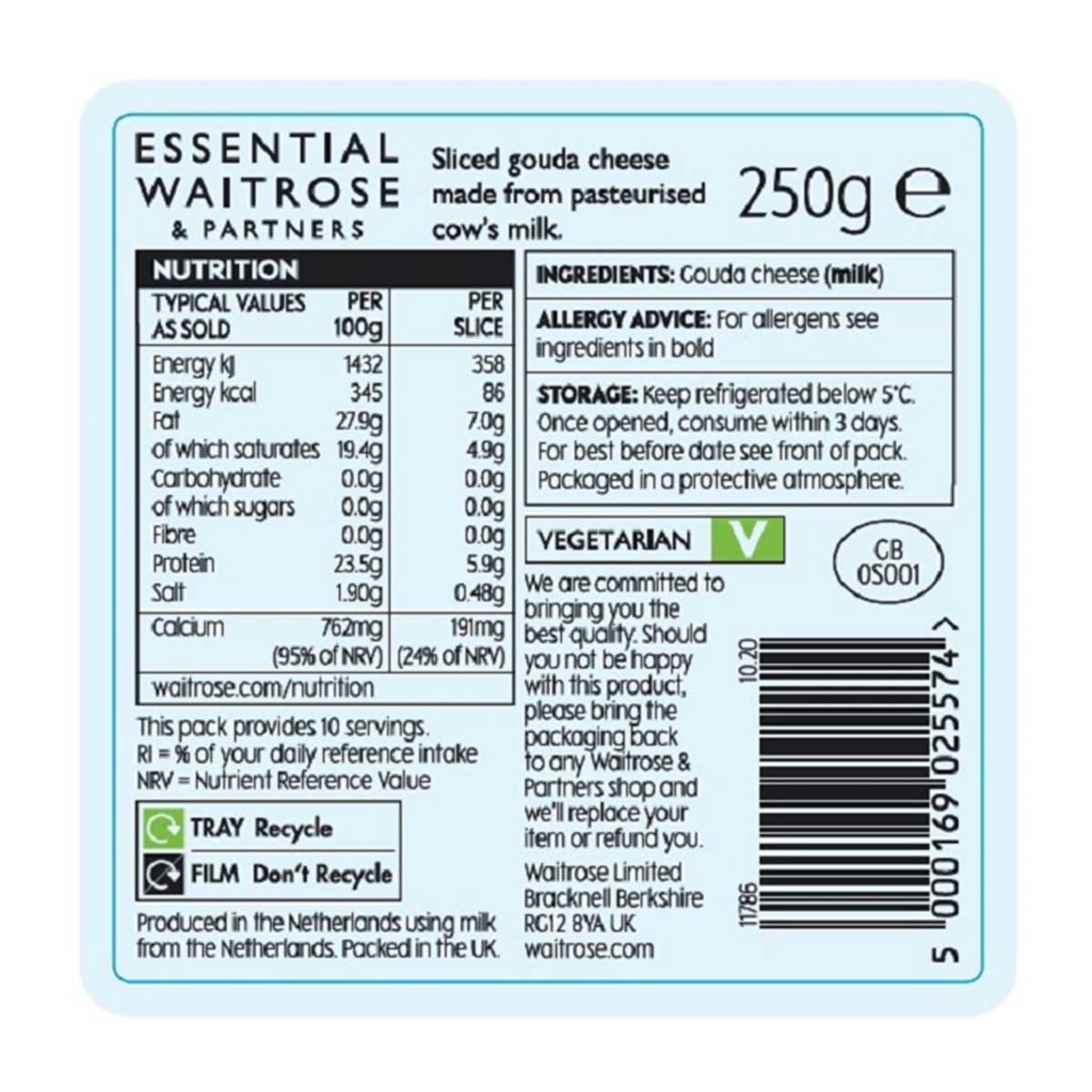 ESSENTIAL WAITROSE 荷蘭高達芝士片１０片裝[荷蘭](冷凍 0-4°c)