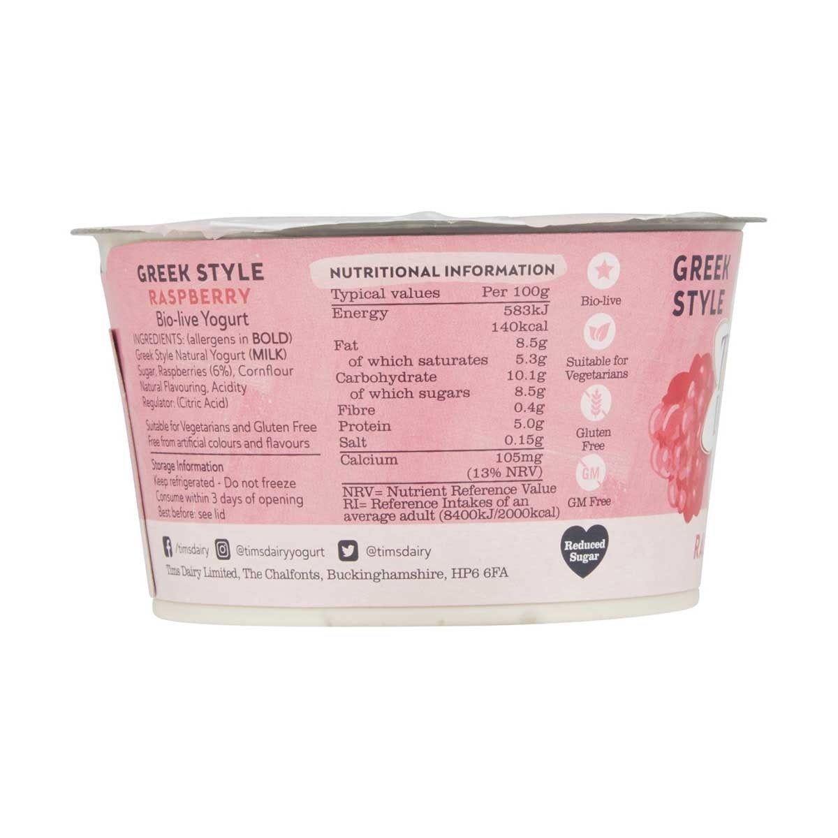 TIMS DAIRY Bio-live Greek Yogurt - Raspberry(chilled 0-4°c)