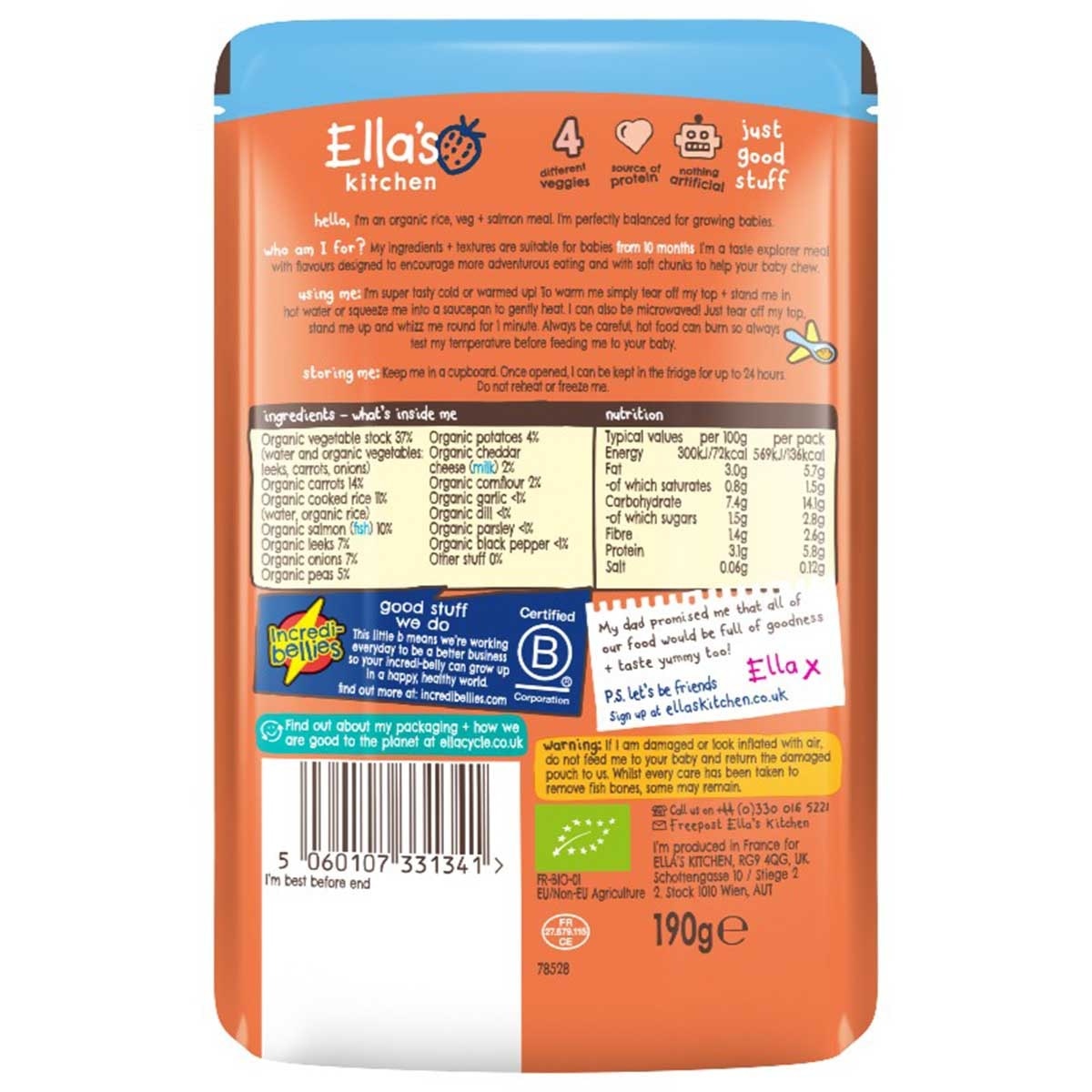 ELLA'S KITCHEN Super Scrummy Salmon Risotto With A Sprinkle Of Cheese 190g