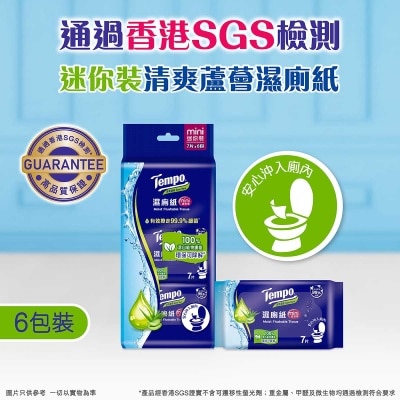 TEMPO Tempo Moist Flushable Tissue (aloe Vera) Mini Pack- 6x7's