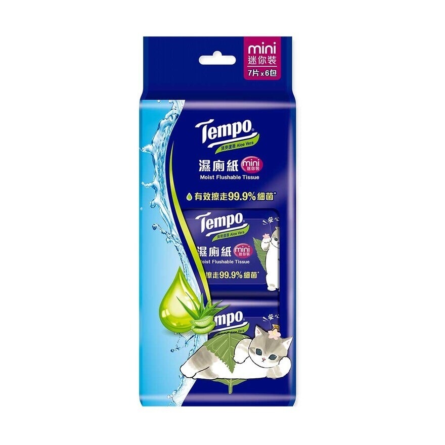 TEMPO Tempo Mini Moist Flushable Tissue Aloe Vera 6s