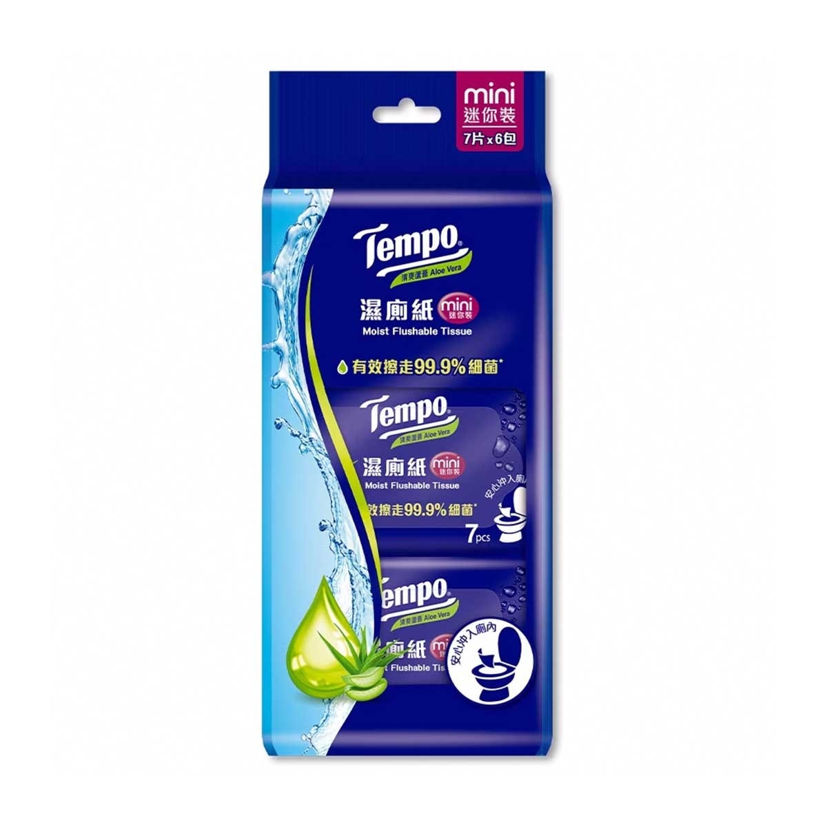 TEMPO得寶 Tempo 濕廁紙清爽蘆薈迷你裝- 6包裝x7片