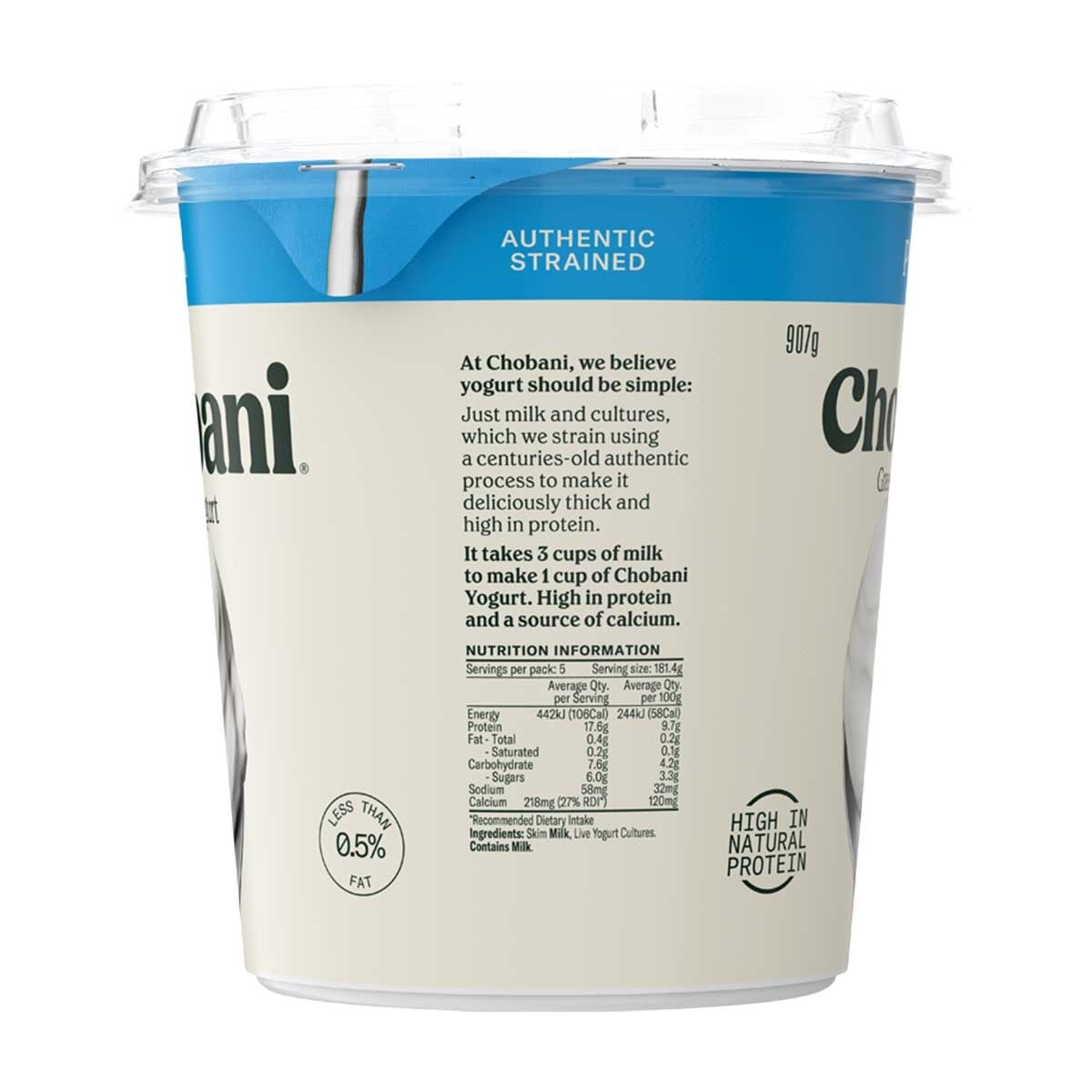 CHOBANI Greek Yogurt - Natural Light  [ Australia](chilled 0-4°c)