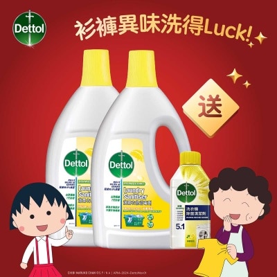 DETTOL Dettol Disinfectant Laundry Sanitiser Lemon 1.2L Twinpack free Washing Machine Cleaner Lemon 250ml