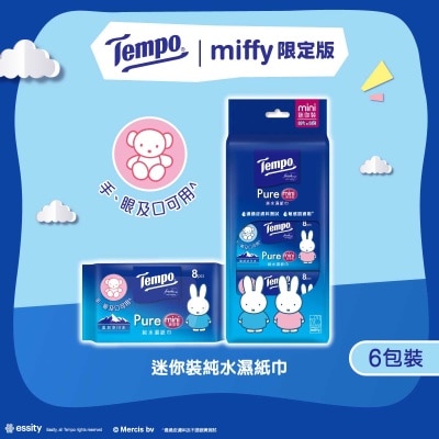 TEMPO Tempo X Miffy Limited Edition - Pure Wet Wipes Mini Pack - Single Pack -  6x8's(limited Edition / Normal Edition Packing Random Delivery) 
