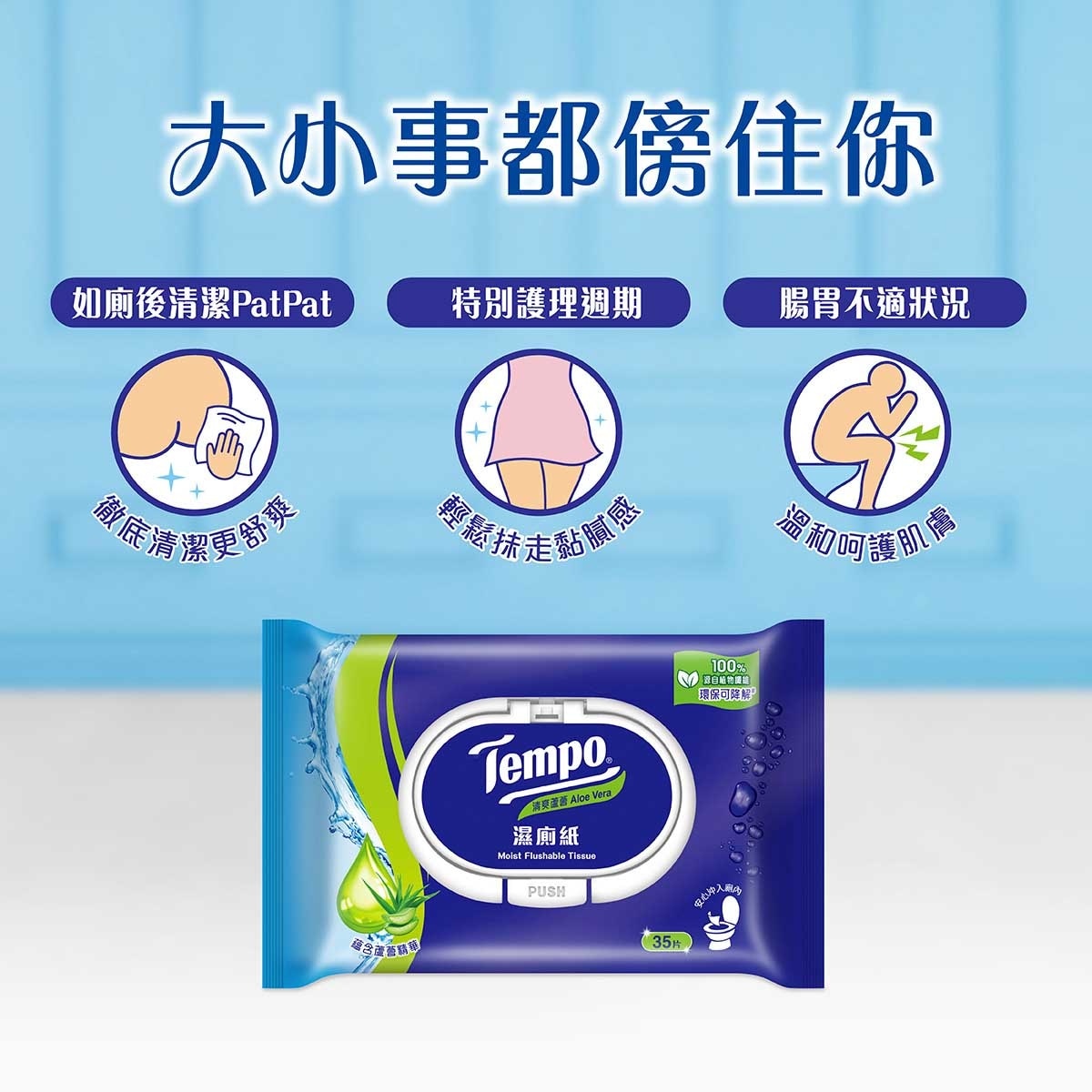 TEMPO得寶 Tempo X Mcdull 2026 新年限定-濕廁紙清爽蘆薈35片- 3包裝
