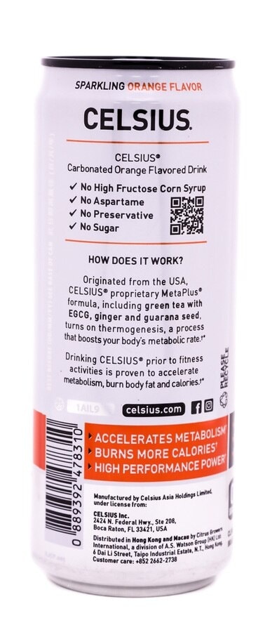 CELSIUS Fitness Drink-sparkling Orange Flv