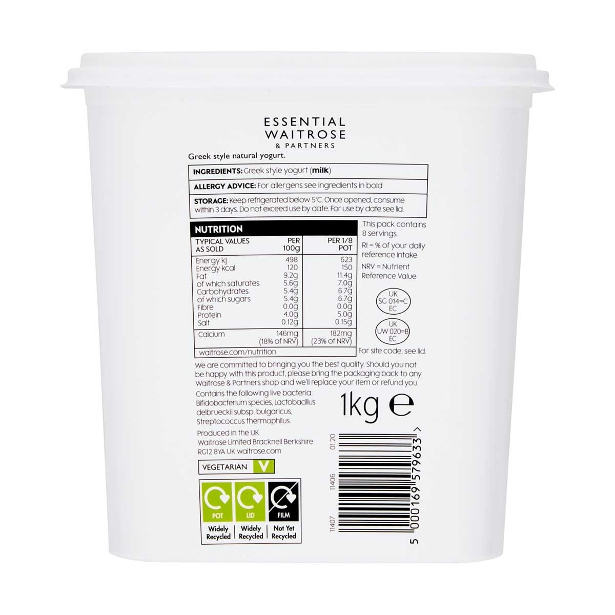ESSENTIAL WAITROSE Greek Style&nbsp; Yoghurt [ Uk](chilled 0-4°c)