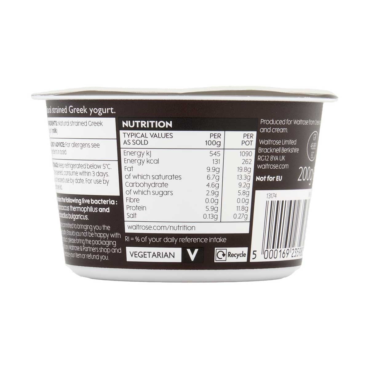 WAITROSE N1 Greek Strained Yogurt - Natural[greece](chilled 0-4°c)
