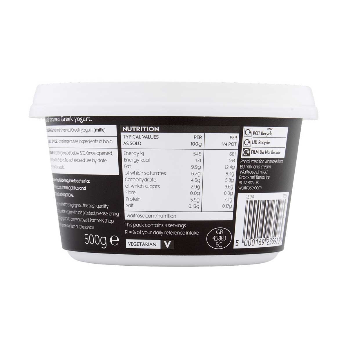 WAITROSE Greek Strained Yogurt - Natural [ Greece](chilled 0-4°c)