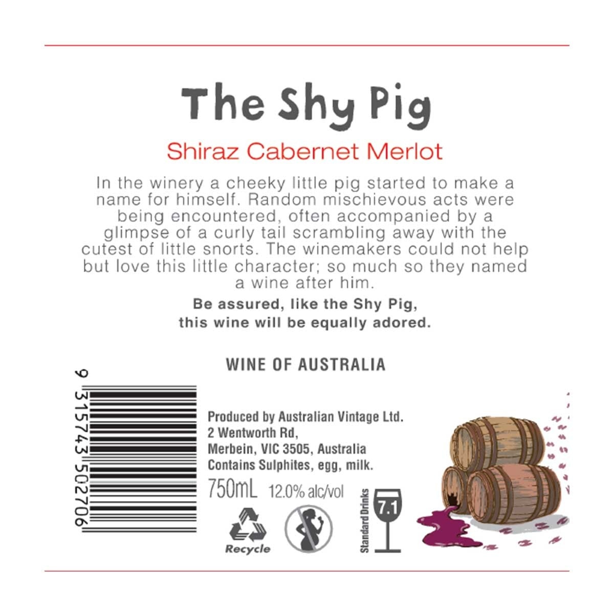 害羞的豬 西拉赤霞珠紅酒 Shiraz Cabernet Merlot