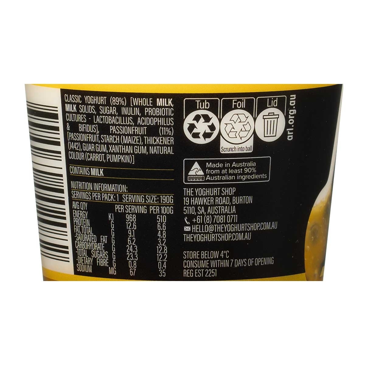 THE YOGHURT SHOP 熱情果乳酪 (冷凍 0-4°c)