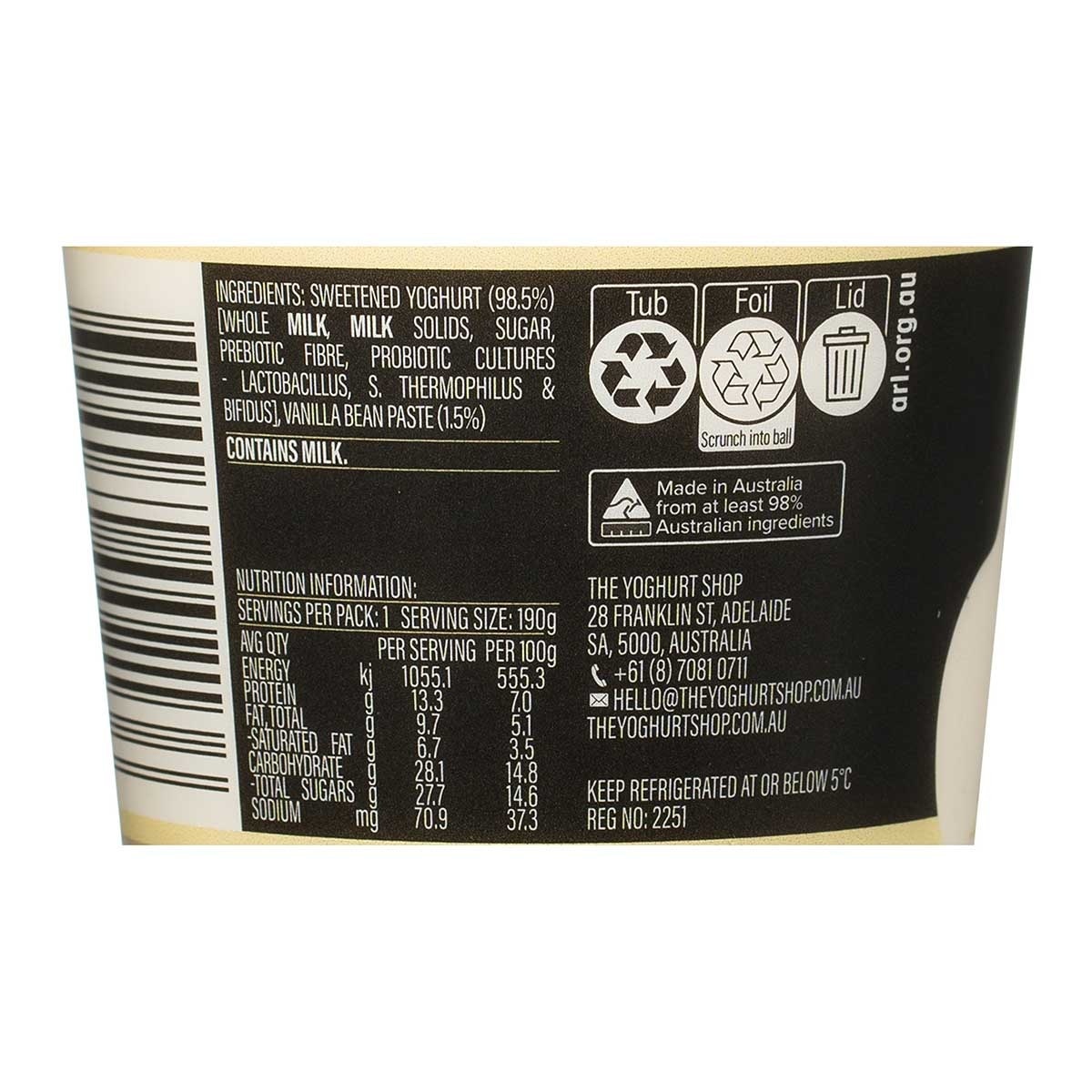 THE YOGHURT SHOP Vanilla Bean Yogurt (chilled 0-4°c)