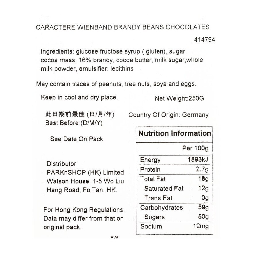 CARACTERE Weinband Brandy Beans Chocolate