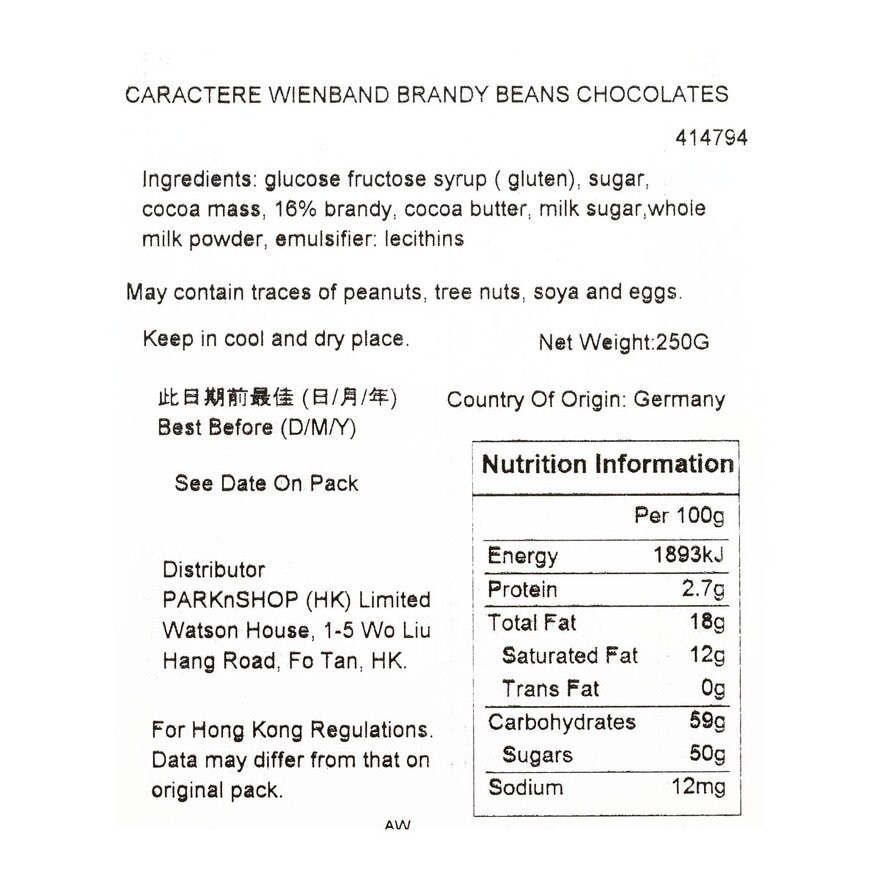 CARACTERE Weinband Brandy Beans Chocolate