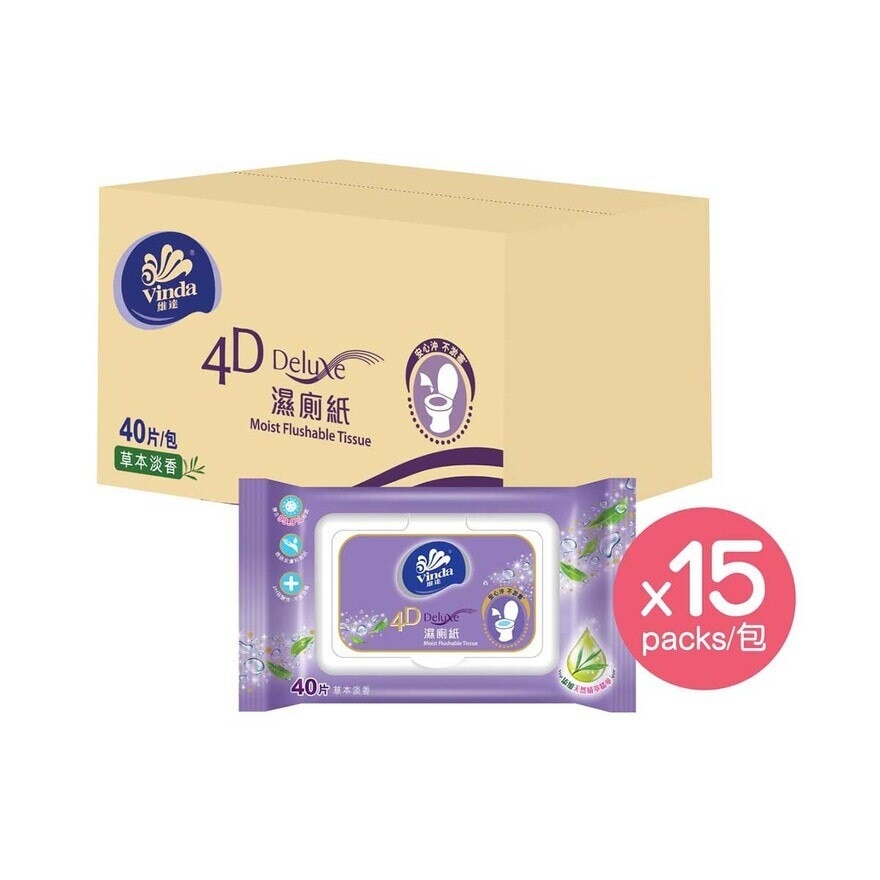 VINDA Vinda 4d Deluxe Moist Flushable Tissue 15packs (case Pack)