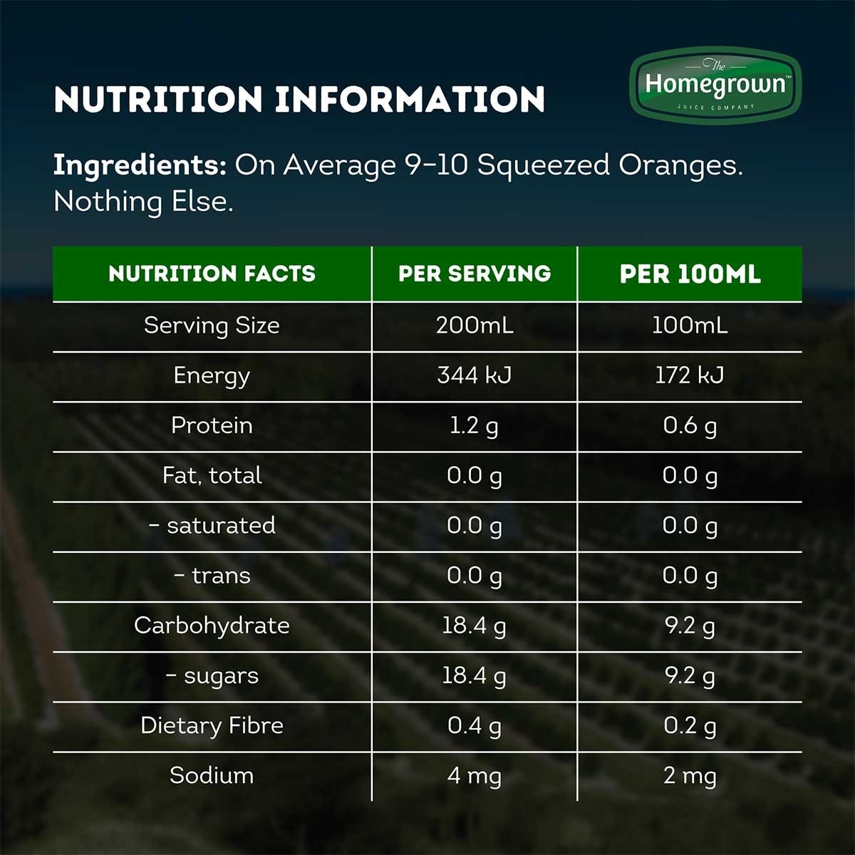 HOMEGROWN Cold Pressed Orange Juice 400ml