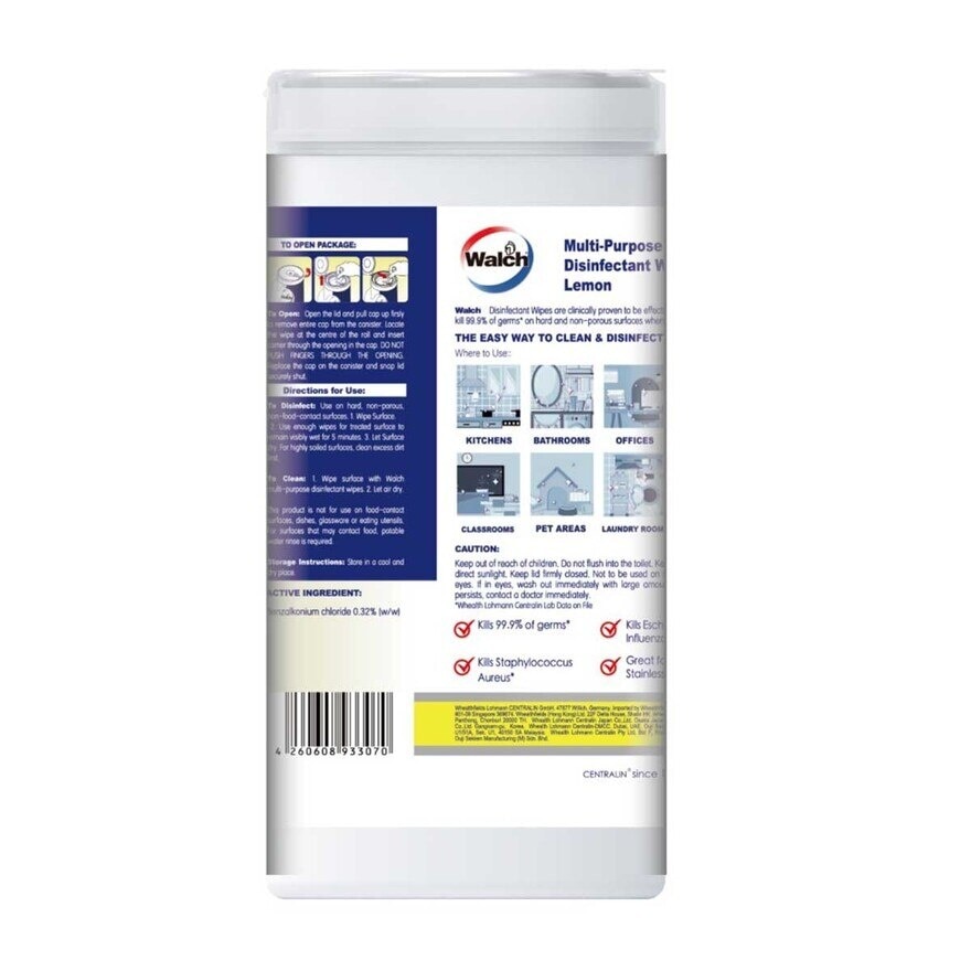 WALCH Walch Multi-purpose Disinfectant Wipes  Lemon 84wipes*2+walch Laundry Sanitiser 750ml