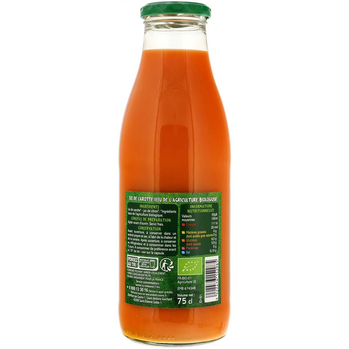 CASINO BIO Organic Pure Carrot Juice Glass
