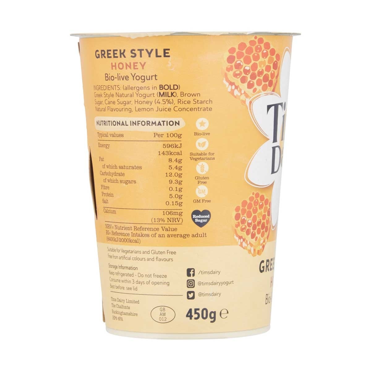 TIMS DAIRY Bio-live Greek Yogurt - Honey(chilled 0-4°c)