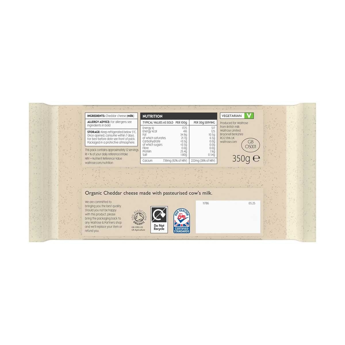 WAITROSE DUCHY Organic Medium Cheddar S3 [ Uk](chilled 0-4°c)