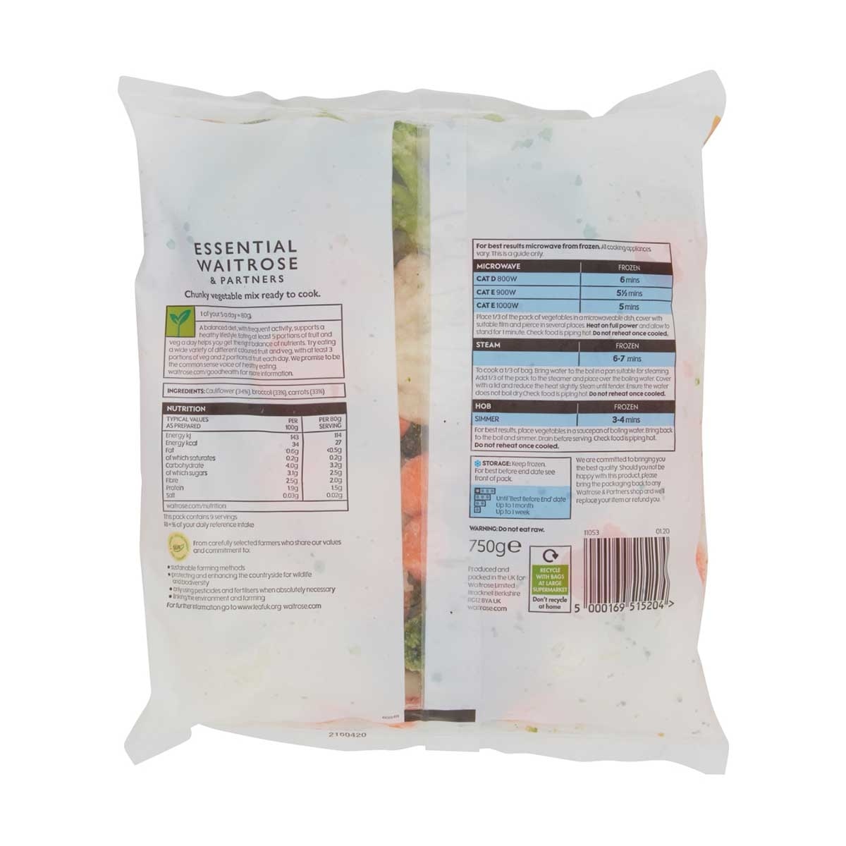 ESSENTIAL WAITROSE Chunky Vegetable Mix[uk](frozen -18°c)