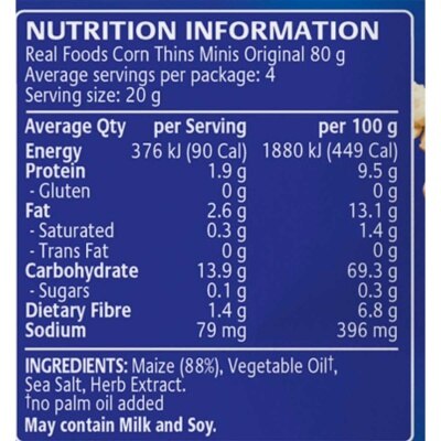 REAL FOODS Gluten Free Corn Thins-original