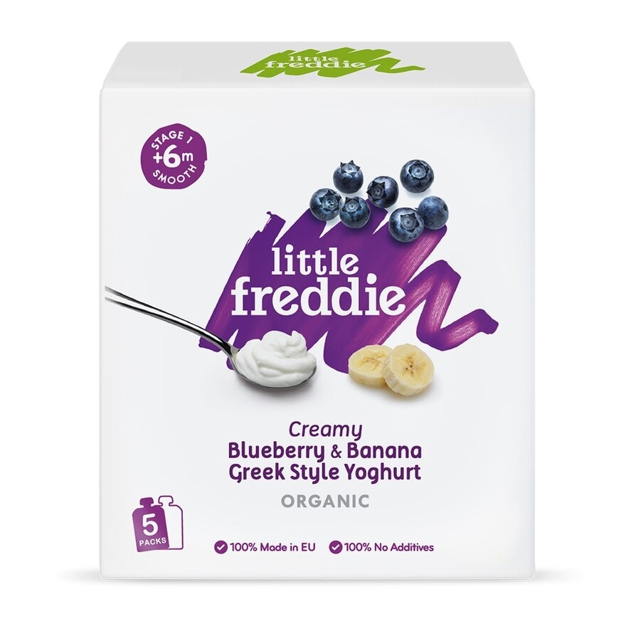 LITTLE FREDDIE Organic Creamy Blueberry & Banana Greek Style Yoghurt (100g X 5 Packs)