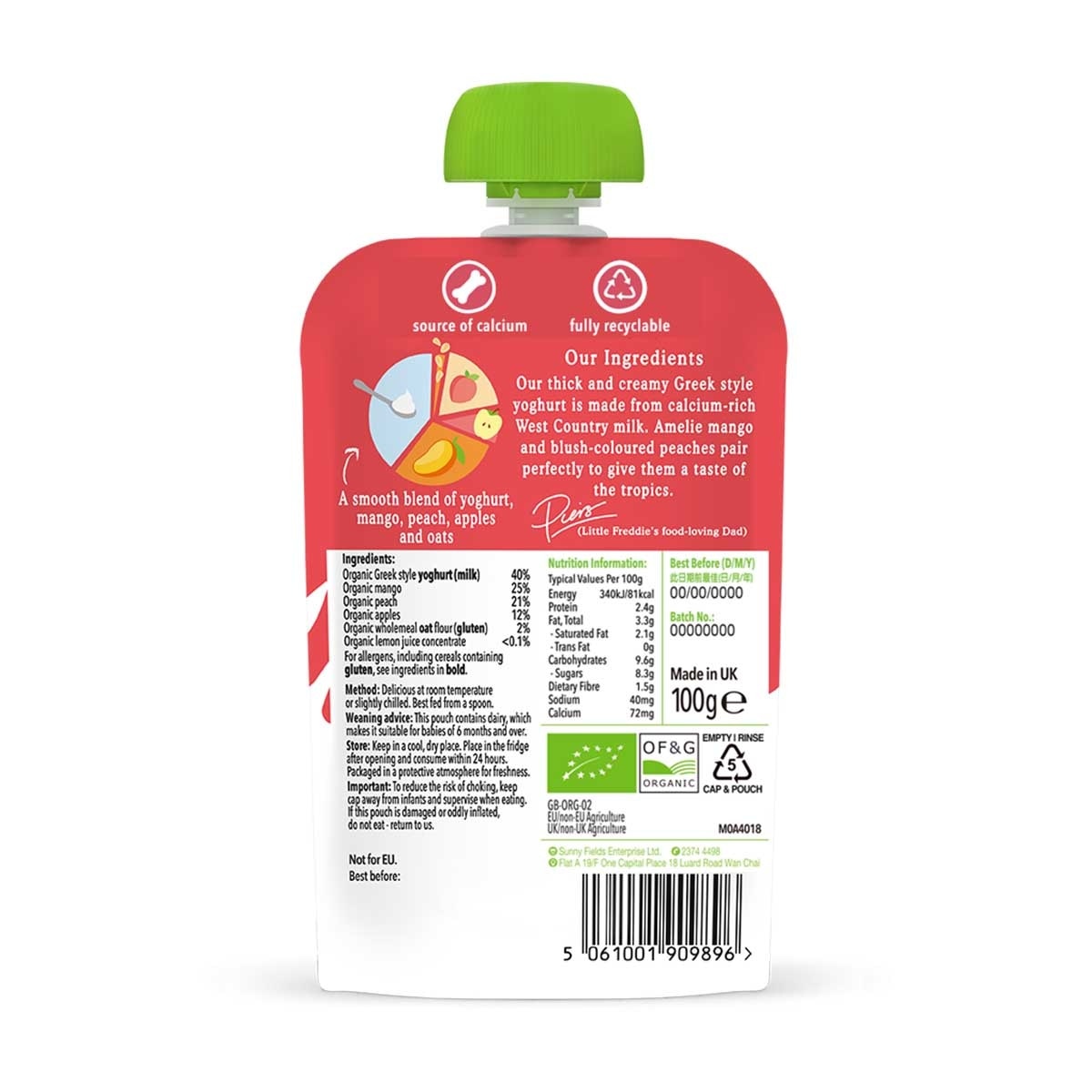 LITTLE FREDDIE Org Mango & Peach Greek Style Yoghur