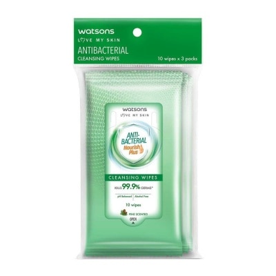 WATSONS Biodegradable Anti -bacterial Wipes 10s X 3packs